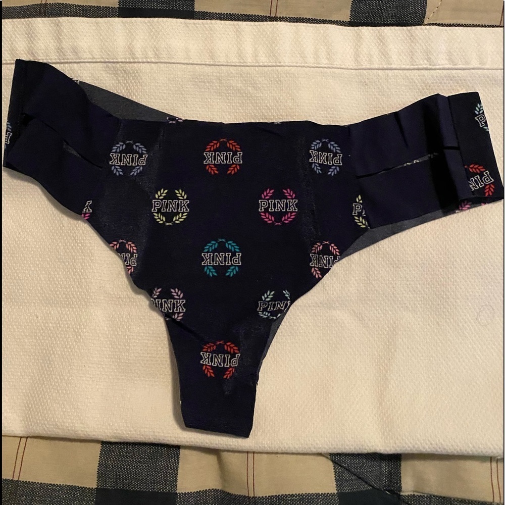 PINK VS Thong / String Panty Blue with PINK Emblems Medium NWT
